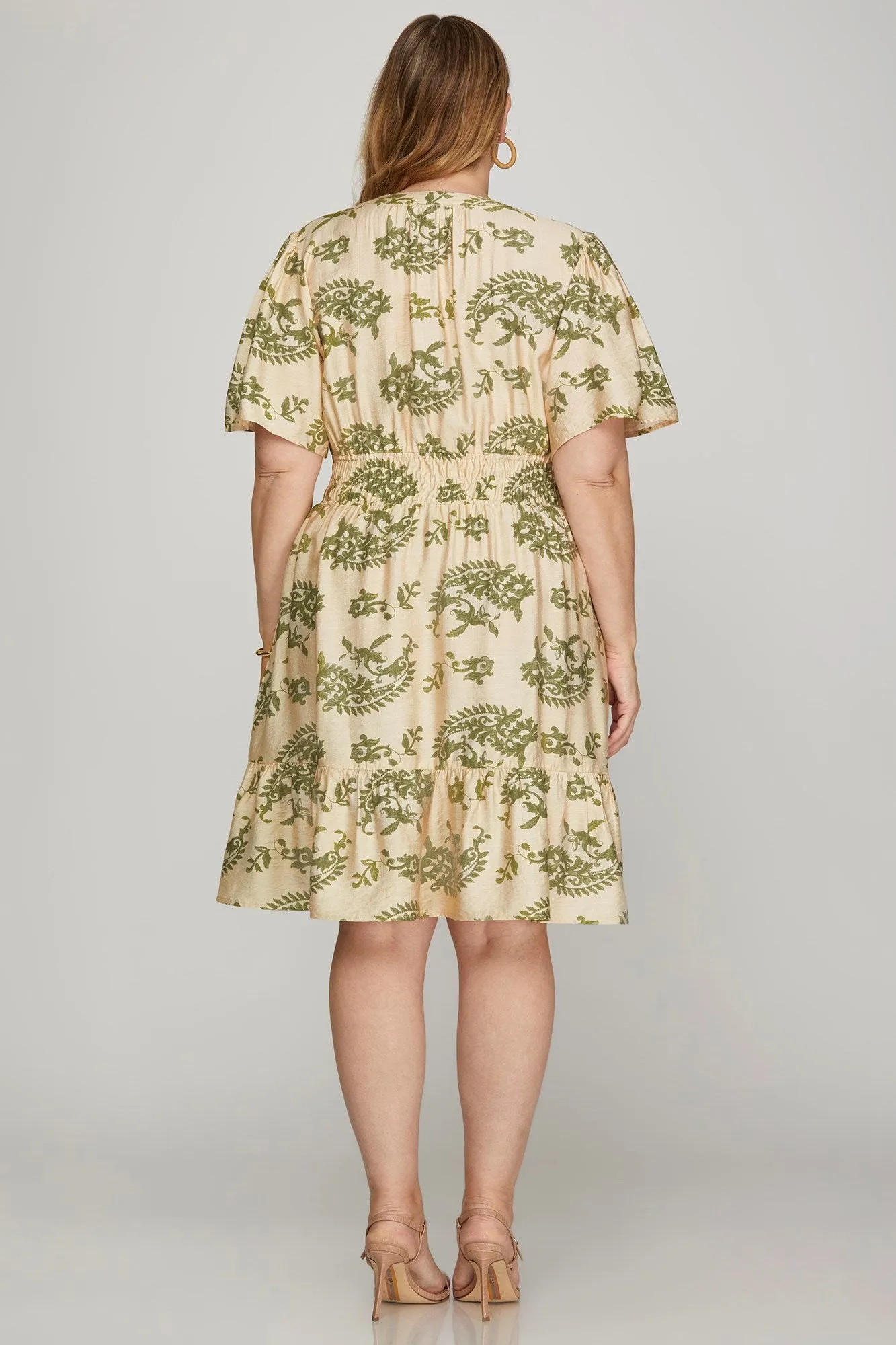 Kara Printed Bell Sleeve Mini Dress, Sage | Extended Sizes sold by North & Main Clothing Company product image thumbnail 2
