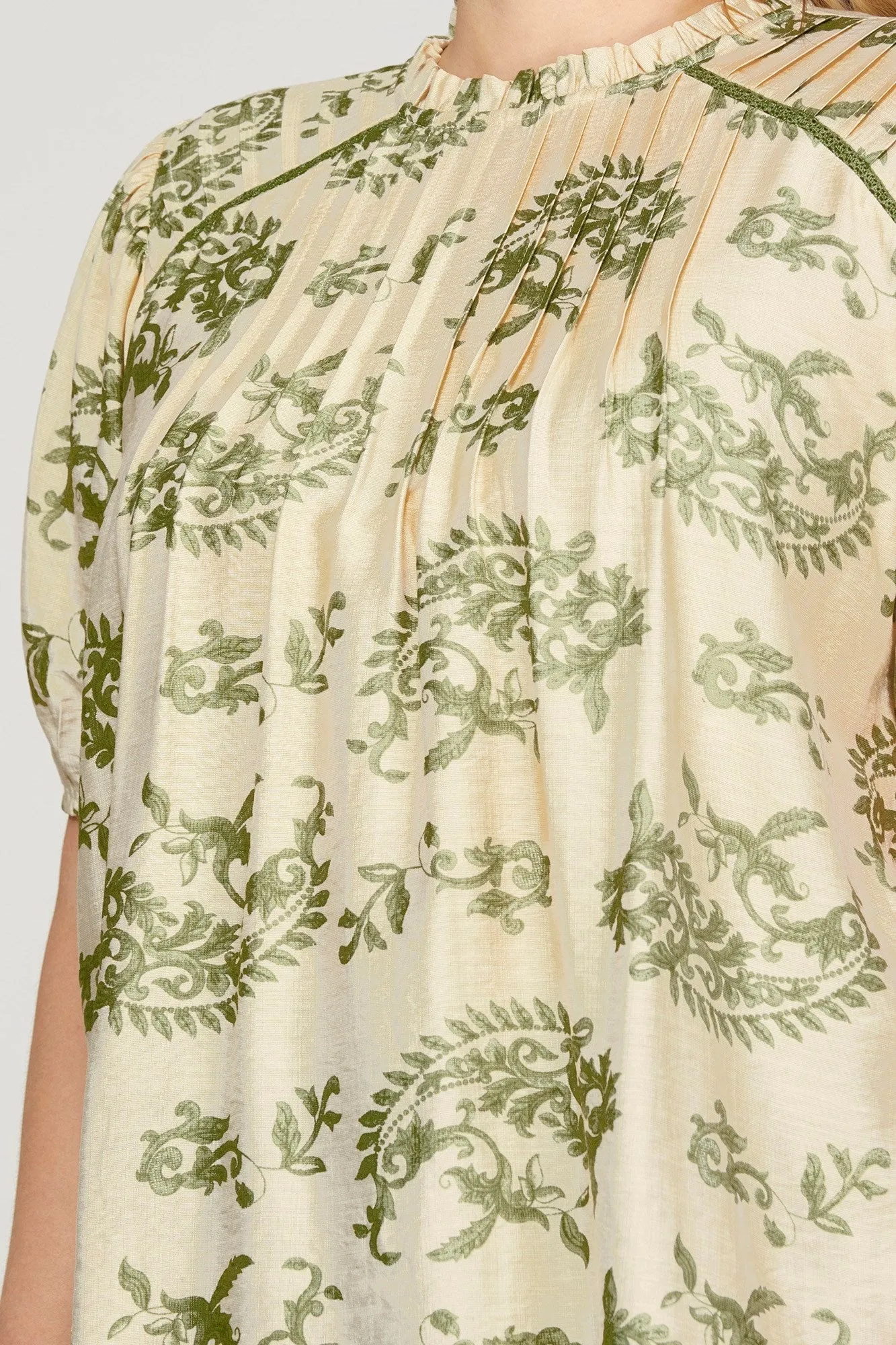 Sloane Paisley Print Ruffle Neck Top, Sage | Extended Sizes sold by North & Main Clothing Company product image thumbnail 3