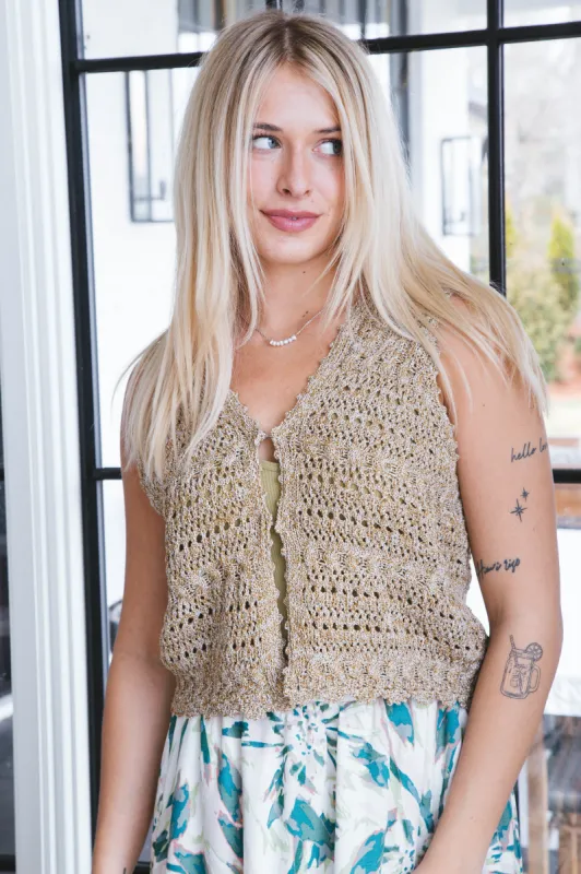 Jaz Pointelle Sweater Vest, Olive | Sadie & Sage sold by North & Main Clothing Company