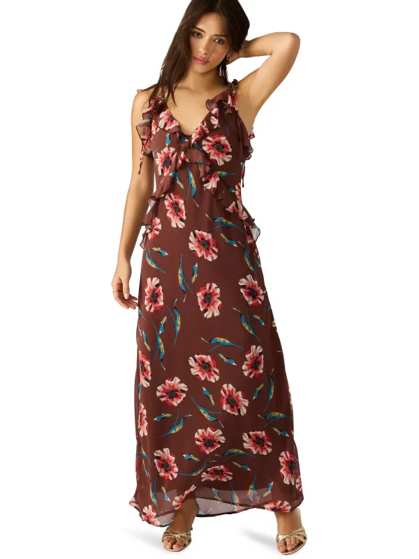 Adalina Floral Ruffled Maxi Dress, Brown | Steve Madden sold by North & Main Clothing Company