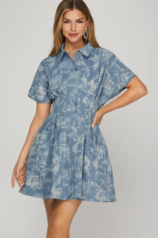 Madeline Washed Floral Denim Dress, Light Blue sold by North & Main Clothing Company