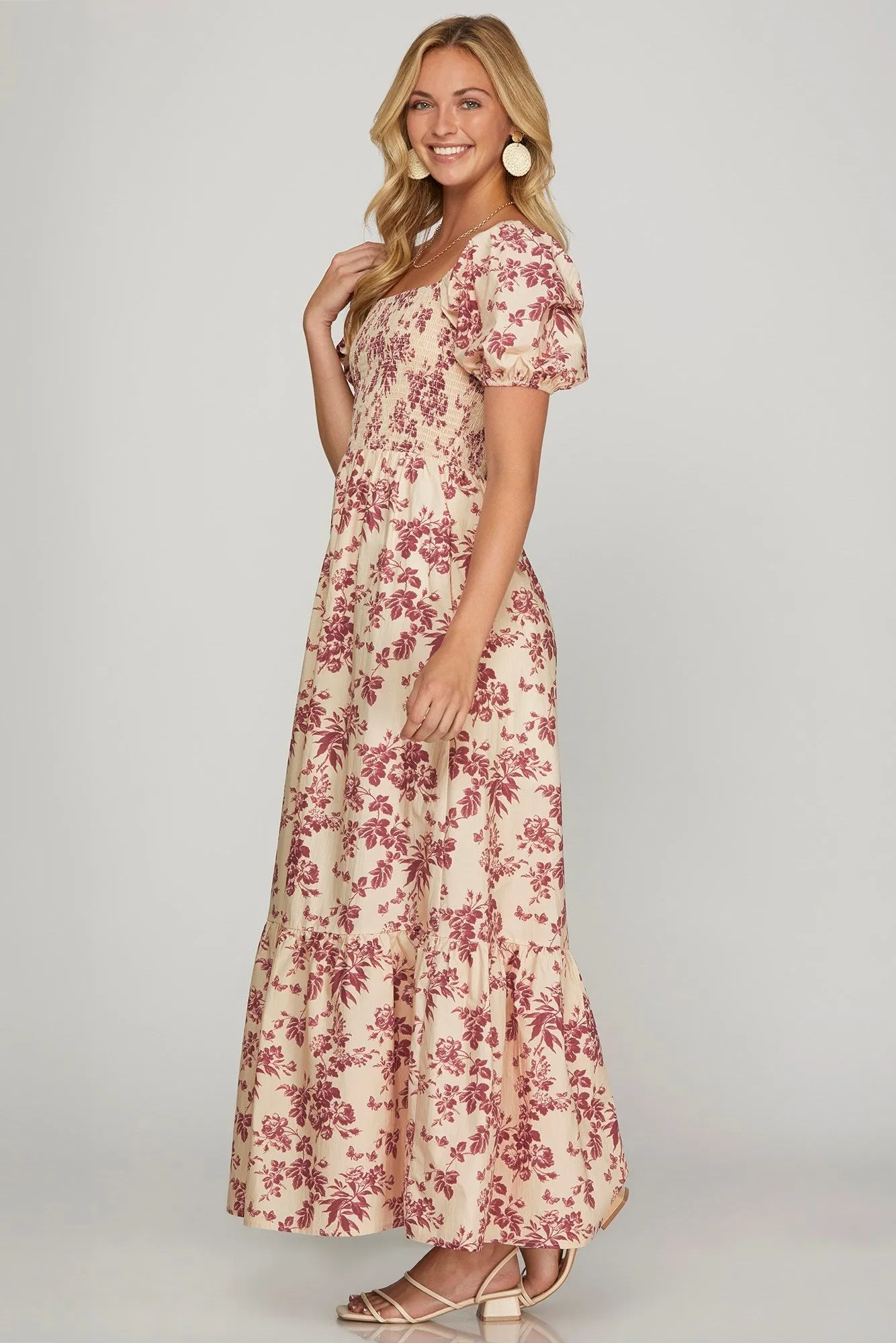 Haven Floral Smoked Maxi Dress, Berry sold by North & Main Clothing Company product image thumbnail 3