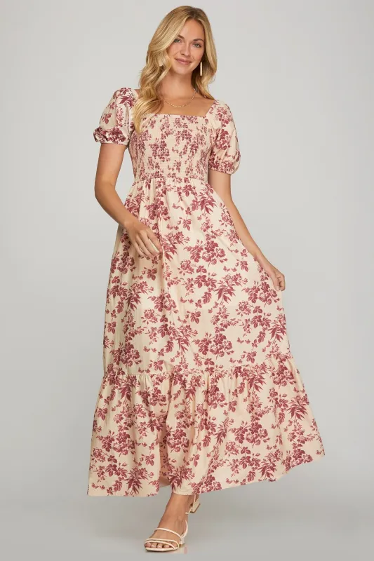 Haven Floral Smoked Maxi Dress, Berry made by She and Sky