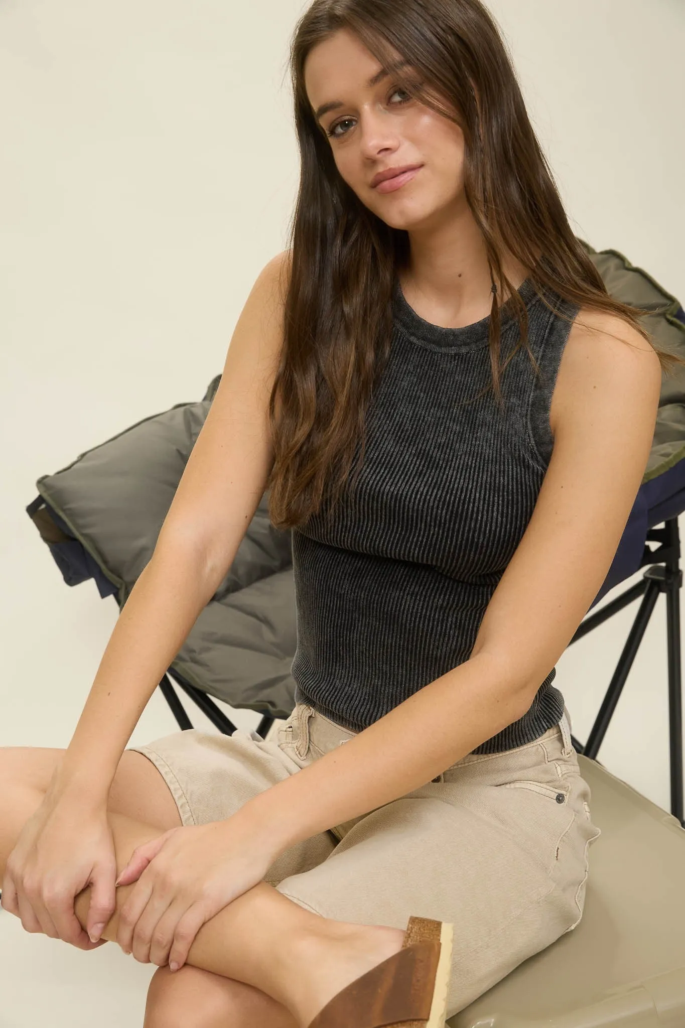 Elowen Washed Ribbed Tank Top, Charcoal sold by North & Main Clothing Company product image thumbnail 2
