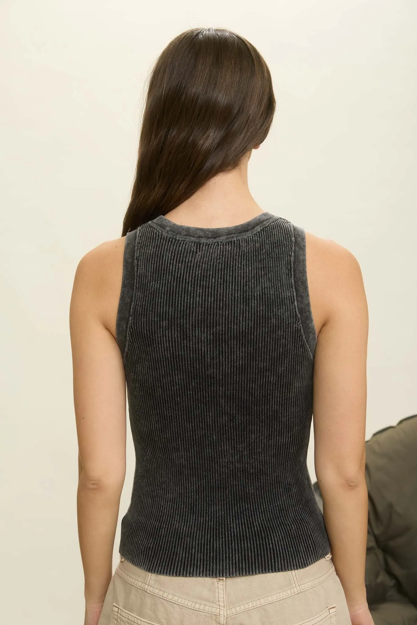 Elowen Washed Ribbed Tank Top, Charcoal sold by North & Main Clothing Company product image thumbnail 5