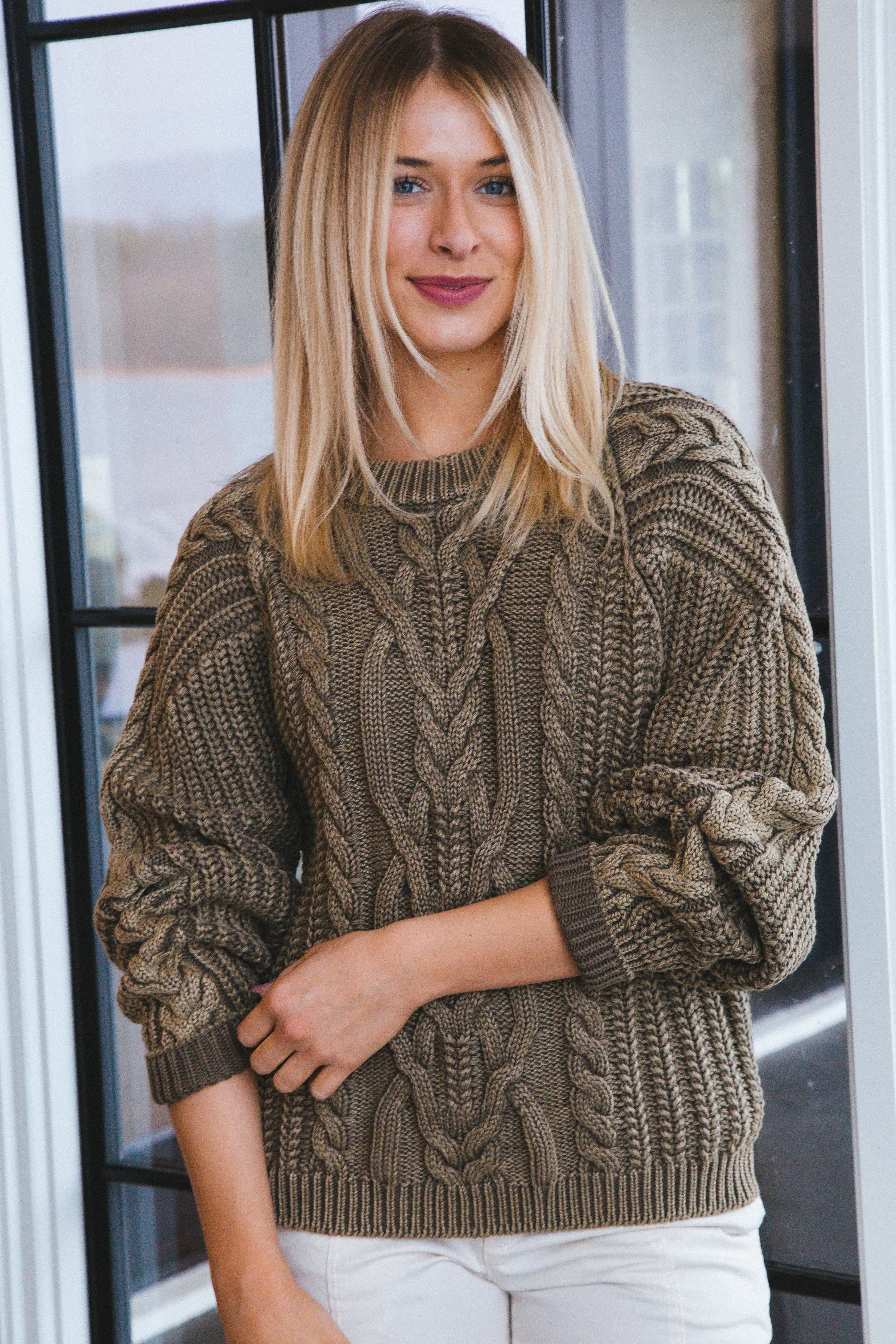 Frankie Cable Sweater, Olive Stone | Free People sold by North & Main Clothing Company product image thumbnail 5