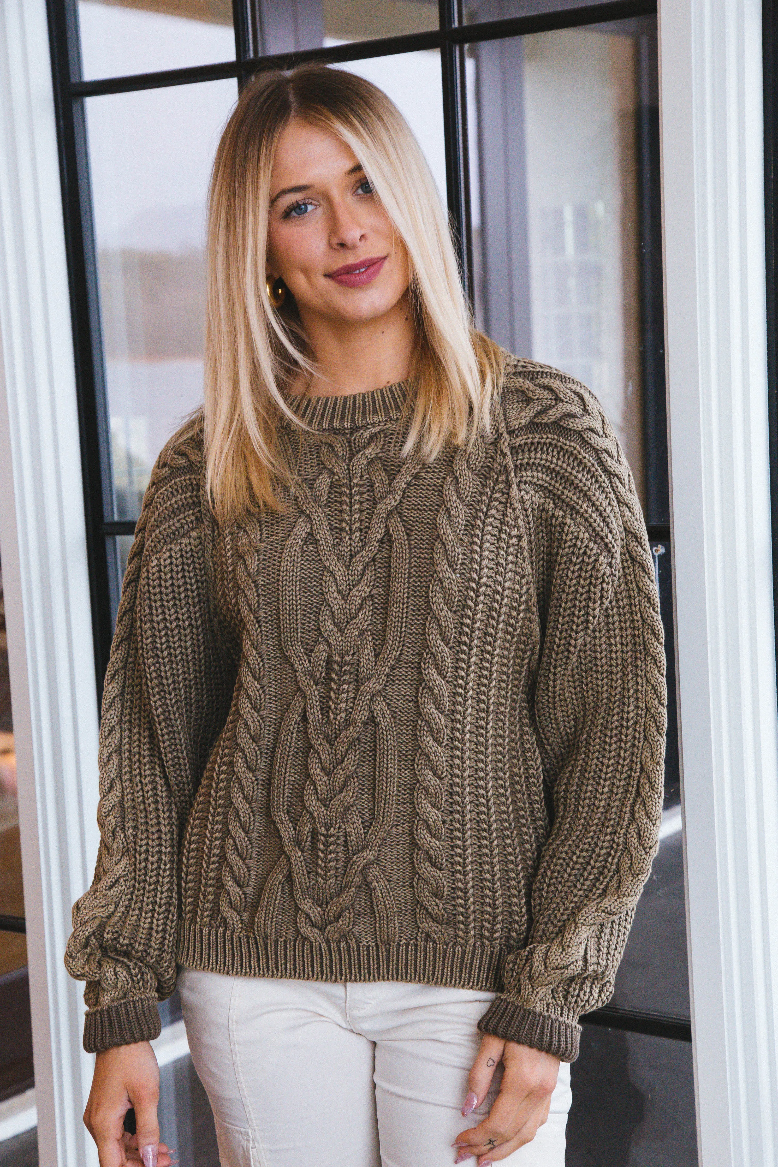 Frankie Cable Sweater, Olive Stone | Free People sold by North & Main Clothing Company product image thumbnail 3