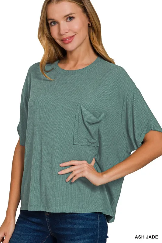 Samantha Oversized Ribbed Tee, Ash Jade sold by North & Main Clothing Company