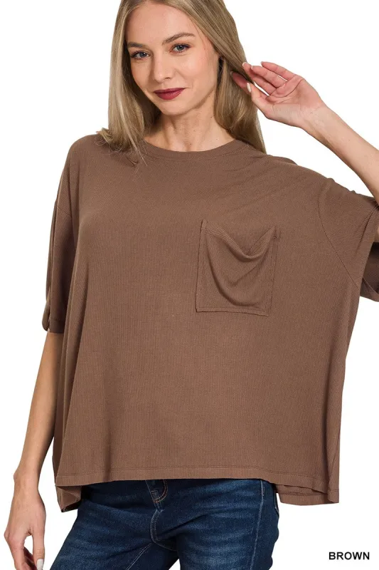 Samantha Oversized Ribbed Tee, Brown sold by North & Main Clothing Company