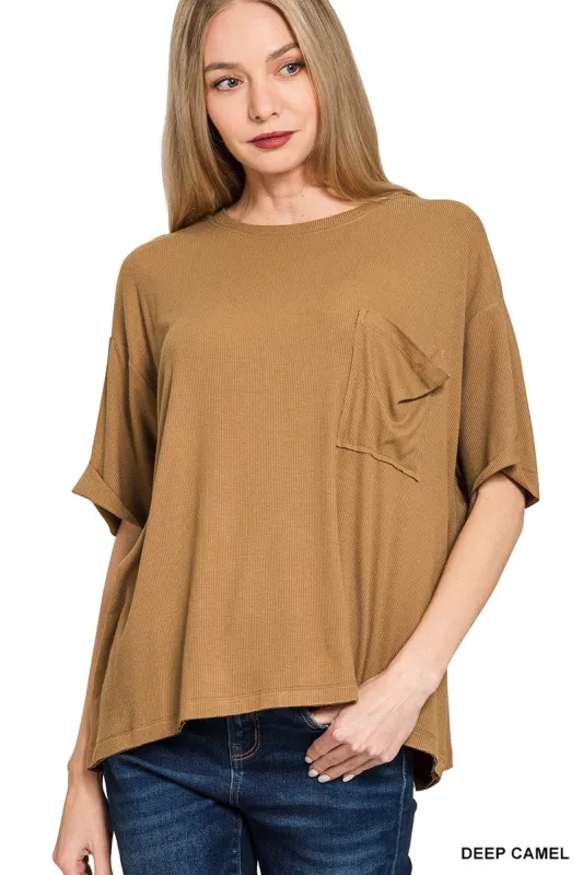 Samantha Oversized Ribbed Tee, Deep Camel sold by North & Main Clothing Company