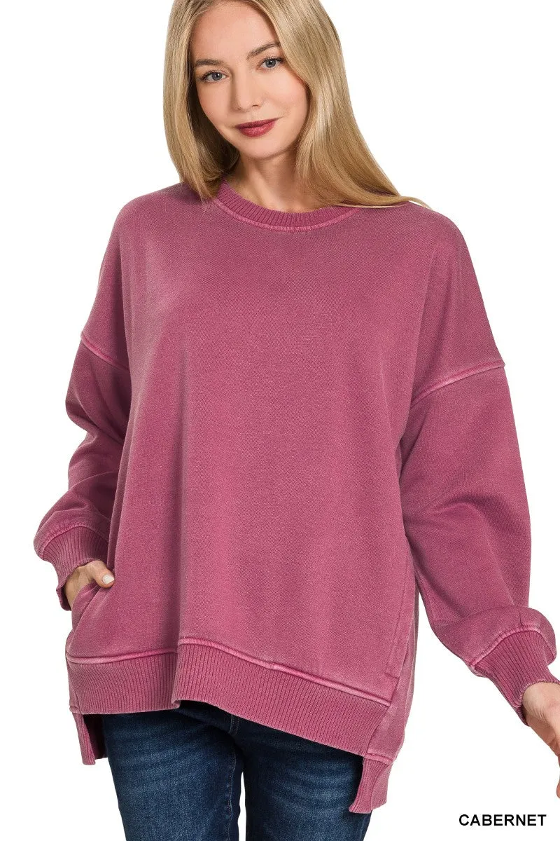 Alana Fleece Hi-Lo Hem Pullover, Cabernet sold by North & Main Clothing Company