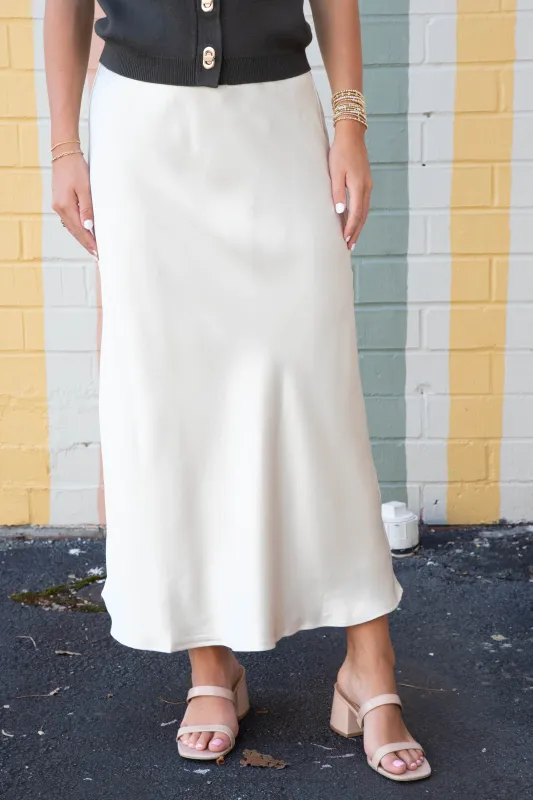 Brinley Satin Maxi Skirt, Alpaca sold by North & Main Clothing Company