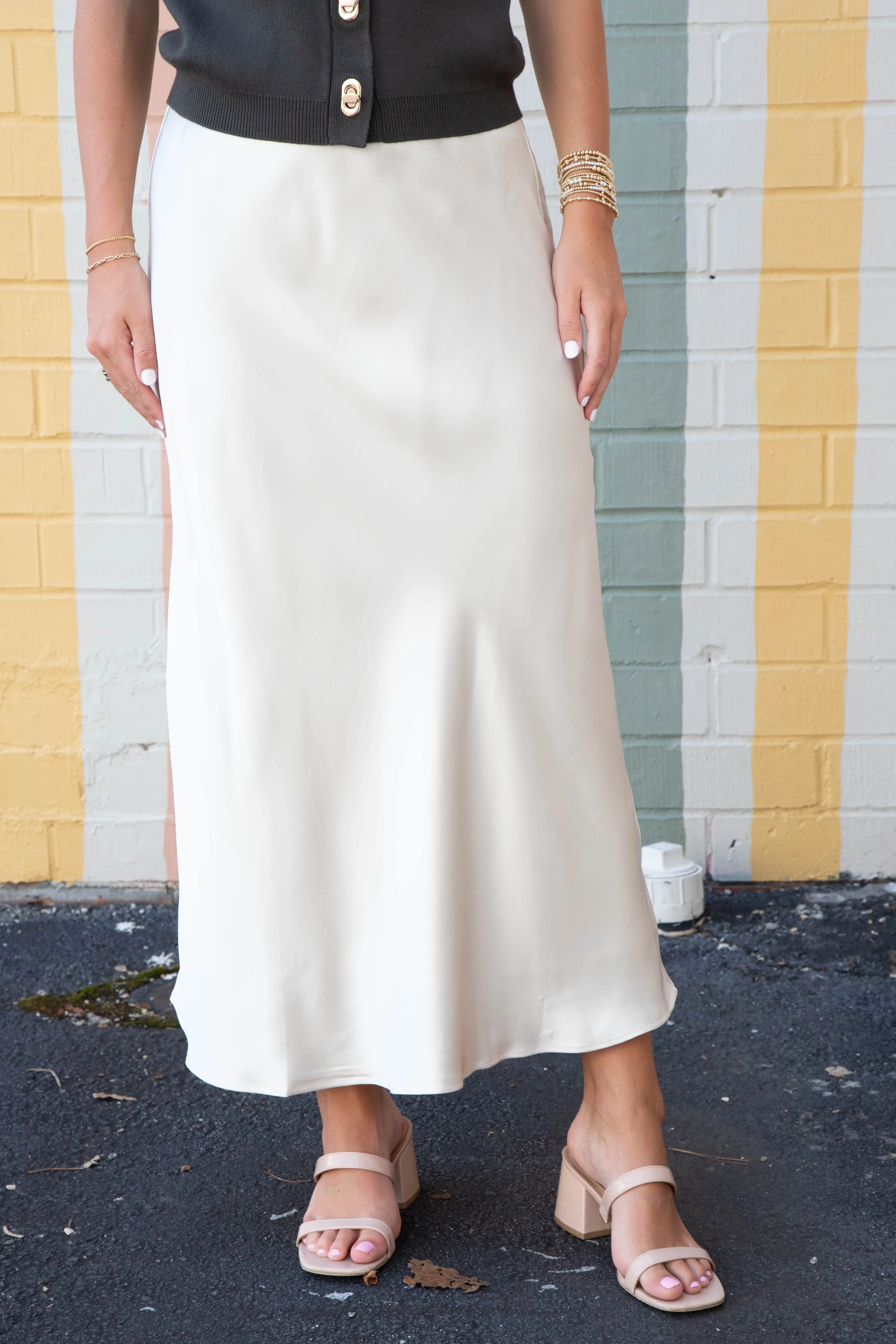 Brinley Satin Maxi Skirt, Alpaca sold by North & Main Clothing Company