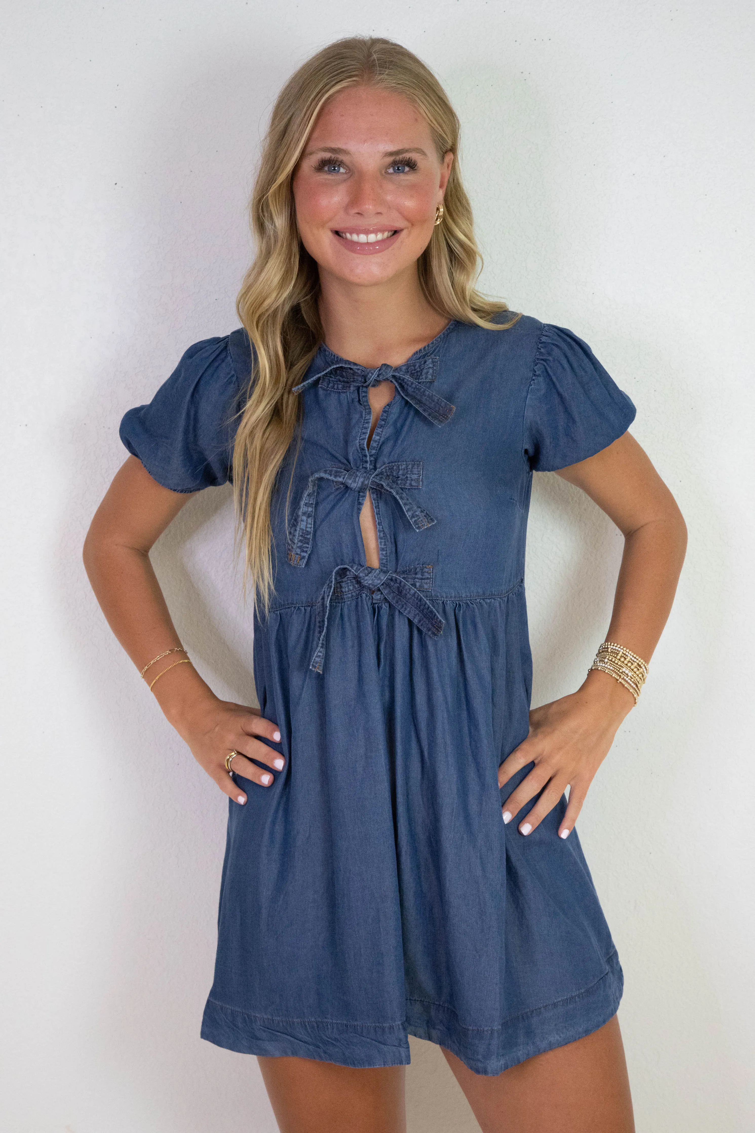 Tinsley Front Tie Cutout Detail Dress, Chambray sold by North & Main Clothing Company