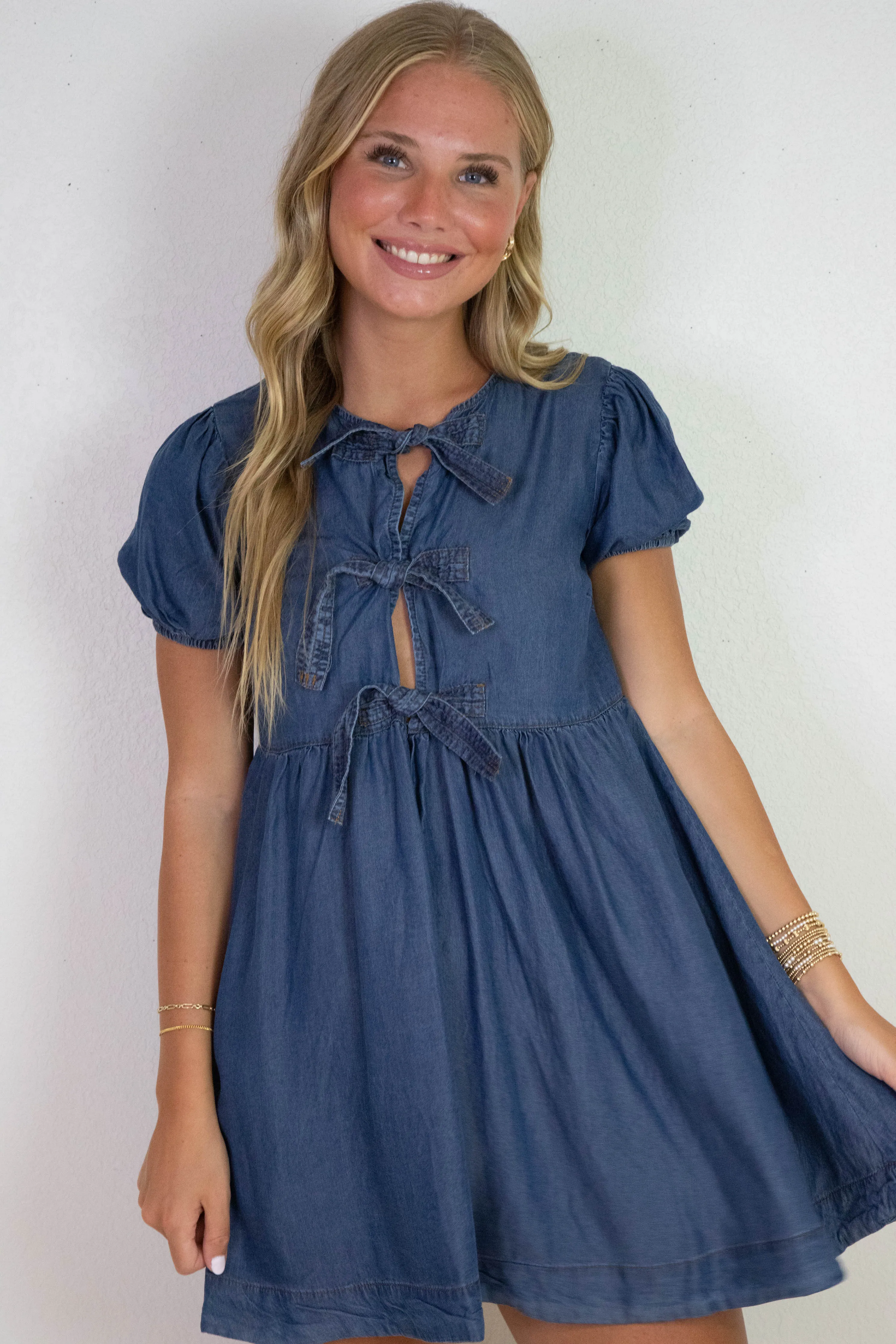 Tinsley Front Tie Cutout Detail Dress, Chambray sold by North & Main Clothing Company product image thumbnail 3