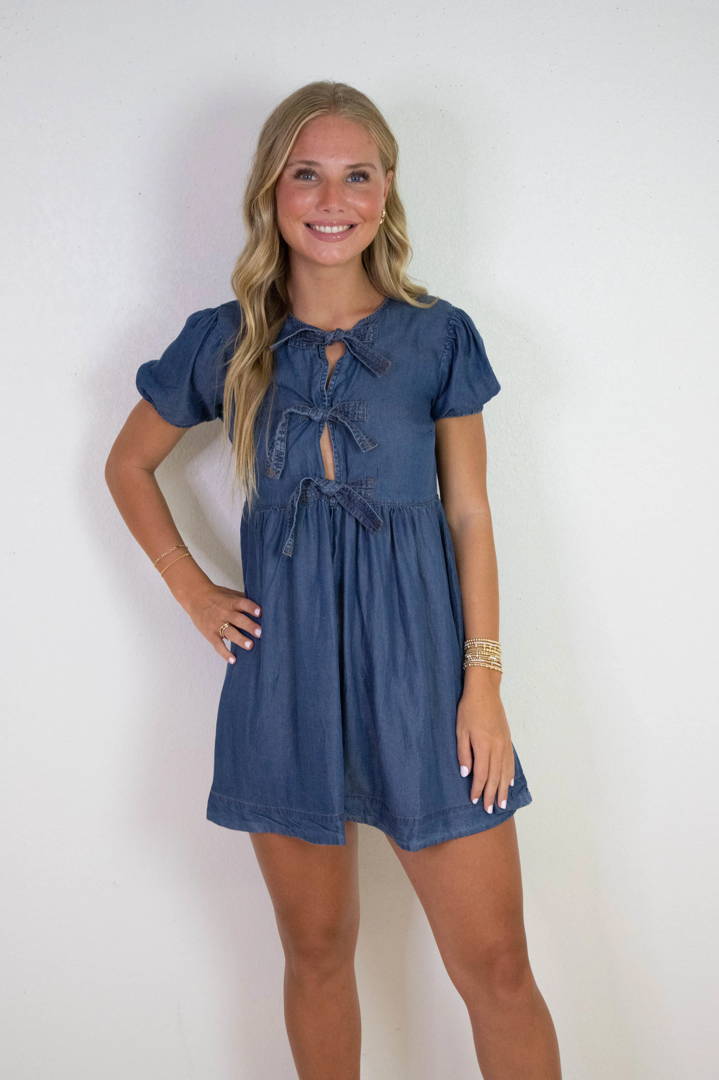 Tinsley Front Tie Cutout Detail Dress, Chambray sold by North & Main Clothing Company product image thumbnail 5