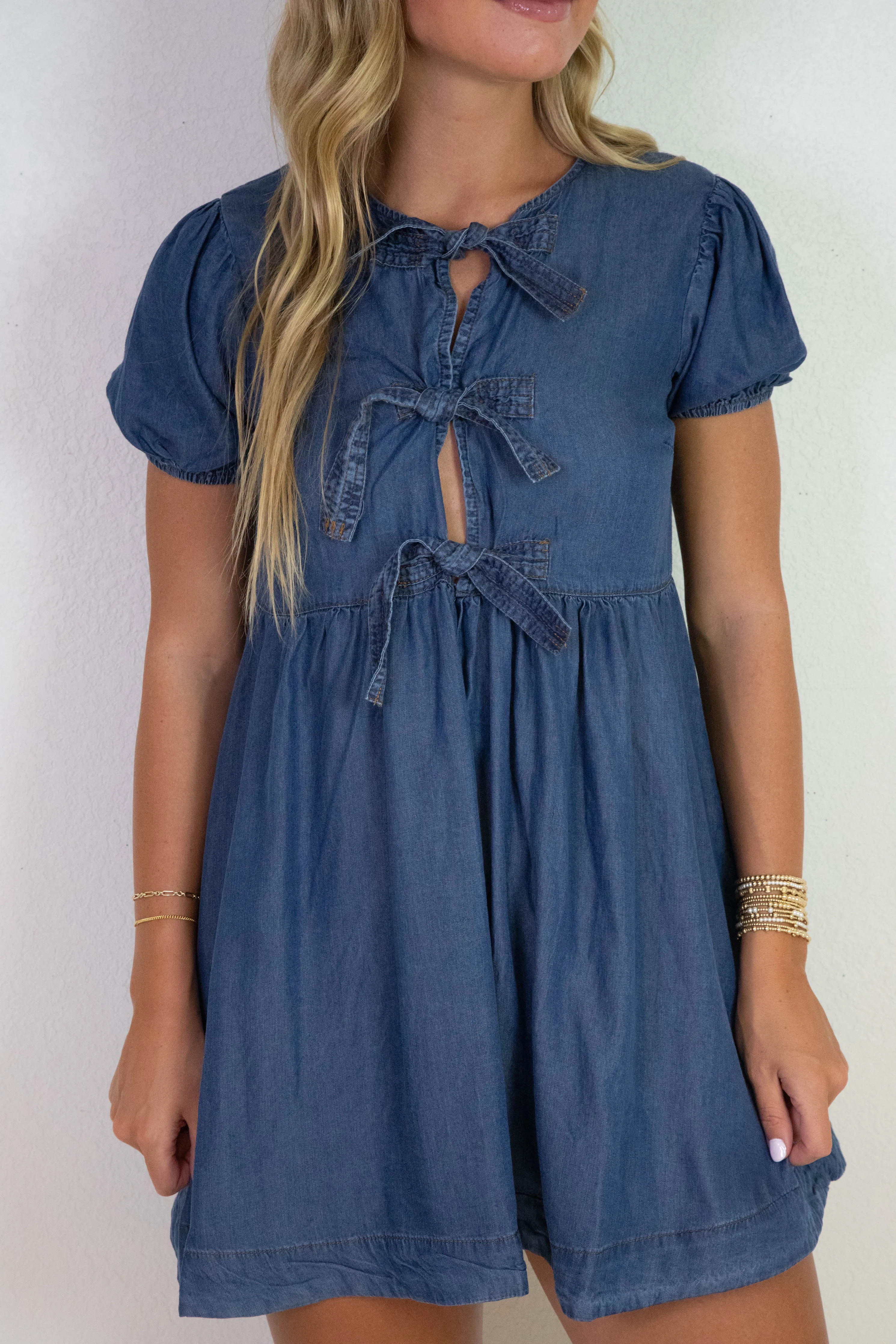 Tinsley Front Tie Cutout Detail Dress, Chambray sold by North & Main Clothing Company product image thumbnail 4