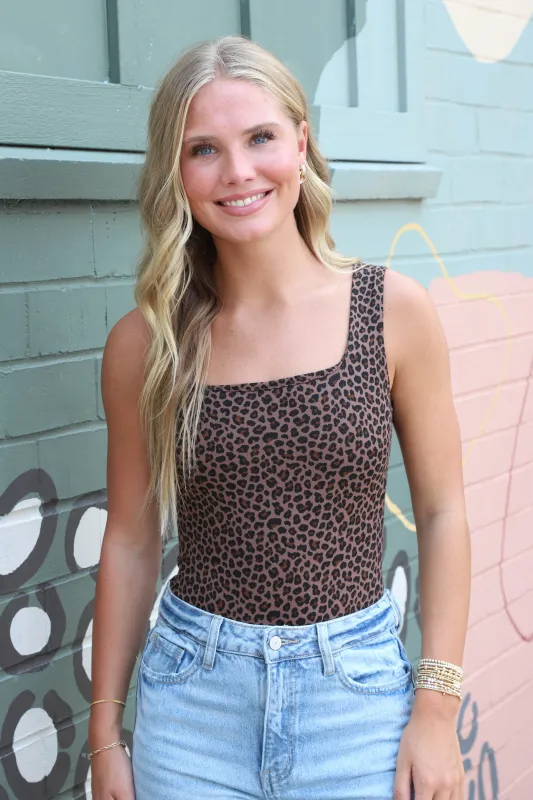 Madisyn Leopard Square Neck Bodysuit, Brown Multi sold by North & Main Clothing Company