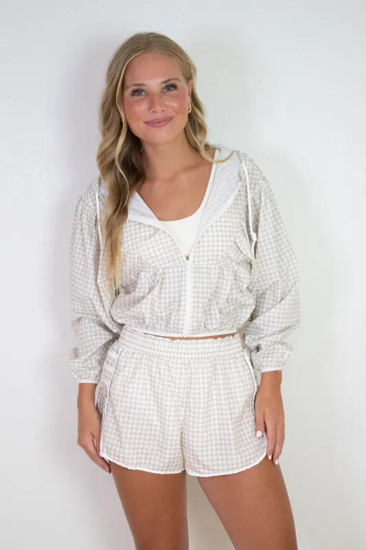 Marin Lightweight Gingham Print Jacket, Beige Gingham sold by North & Main Clothing Company