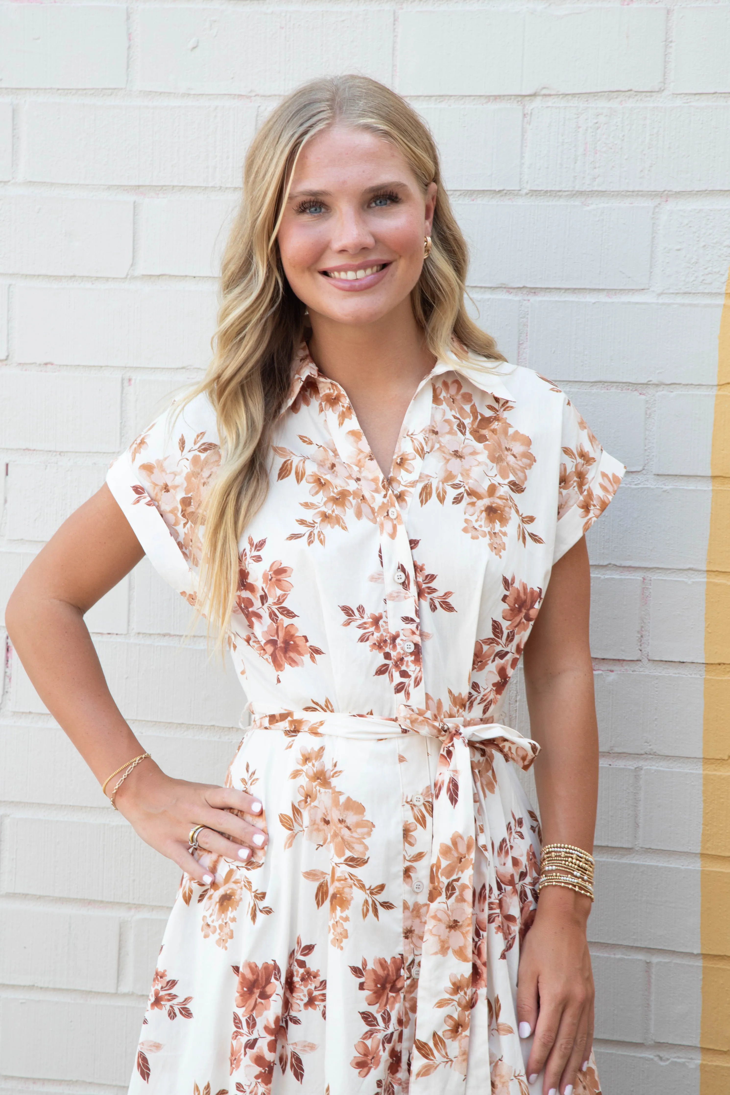 Romina Floral Button Down Dress, Ivory Brown sold by North & Main Clothing Company product image thumbnail 2