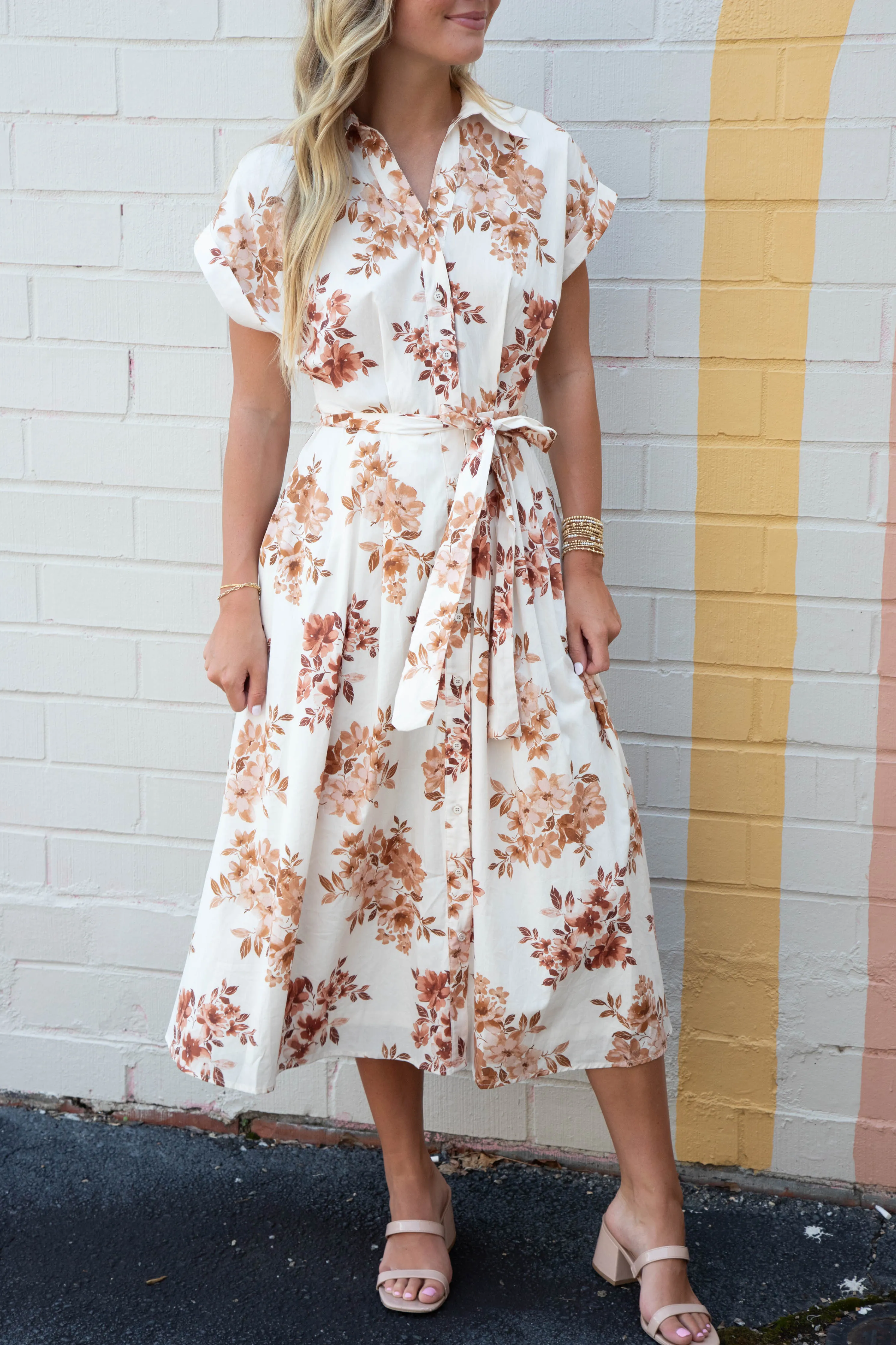 Romina Floral Button Down Dress, Ivory Brown sold by North & Main Clothing Company product image thumbnail 4