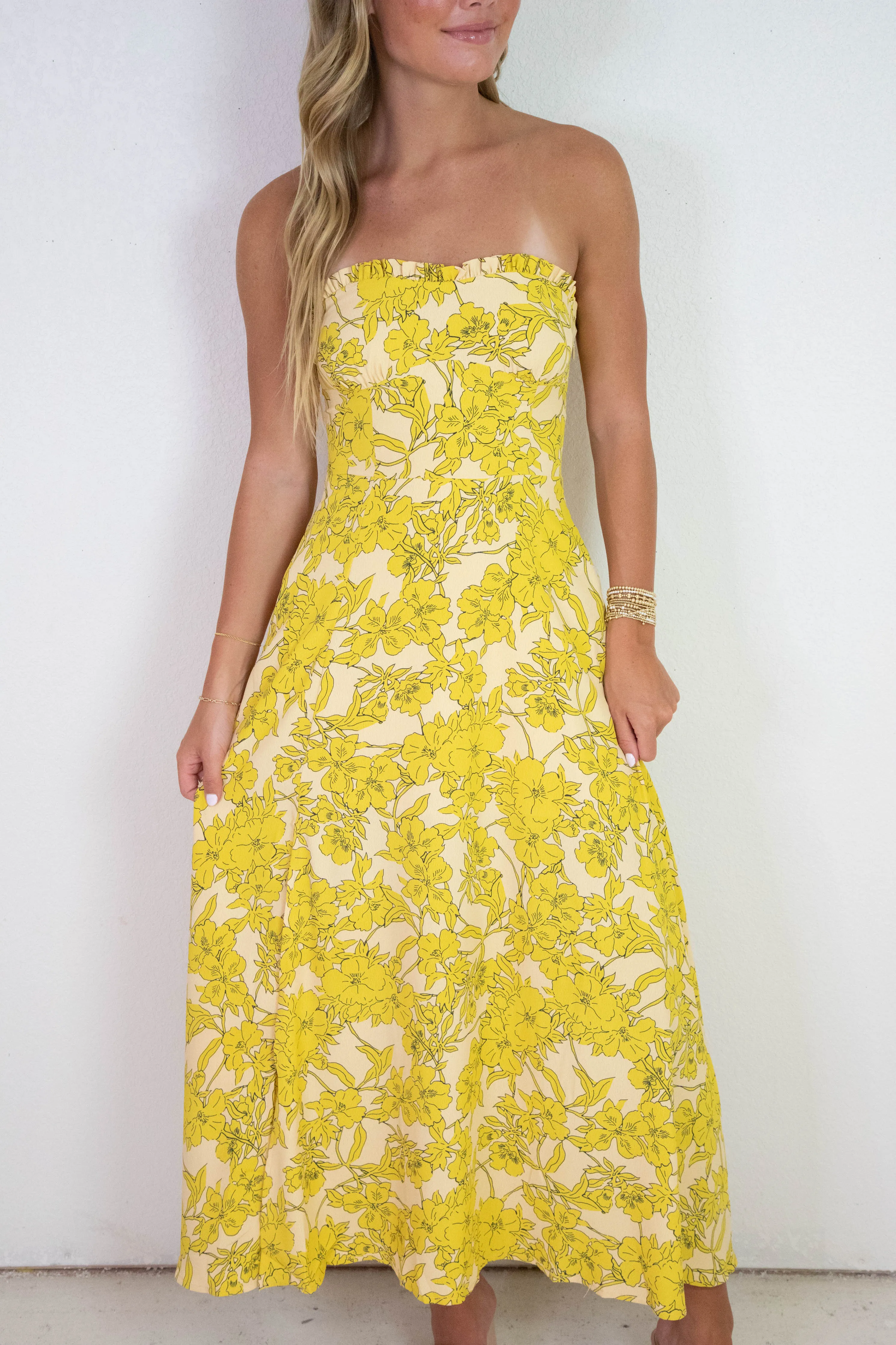 Holland Strapless Floral Midi Dress, Yellow Multi sold by North & Main Clothing Company product image thumbnail 2