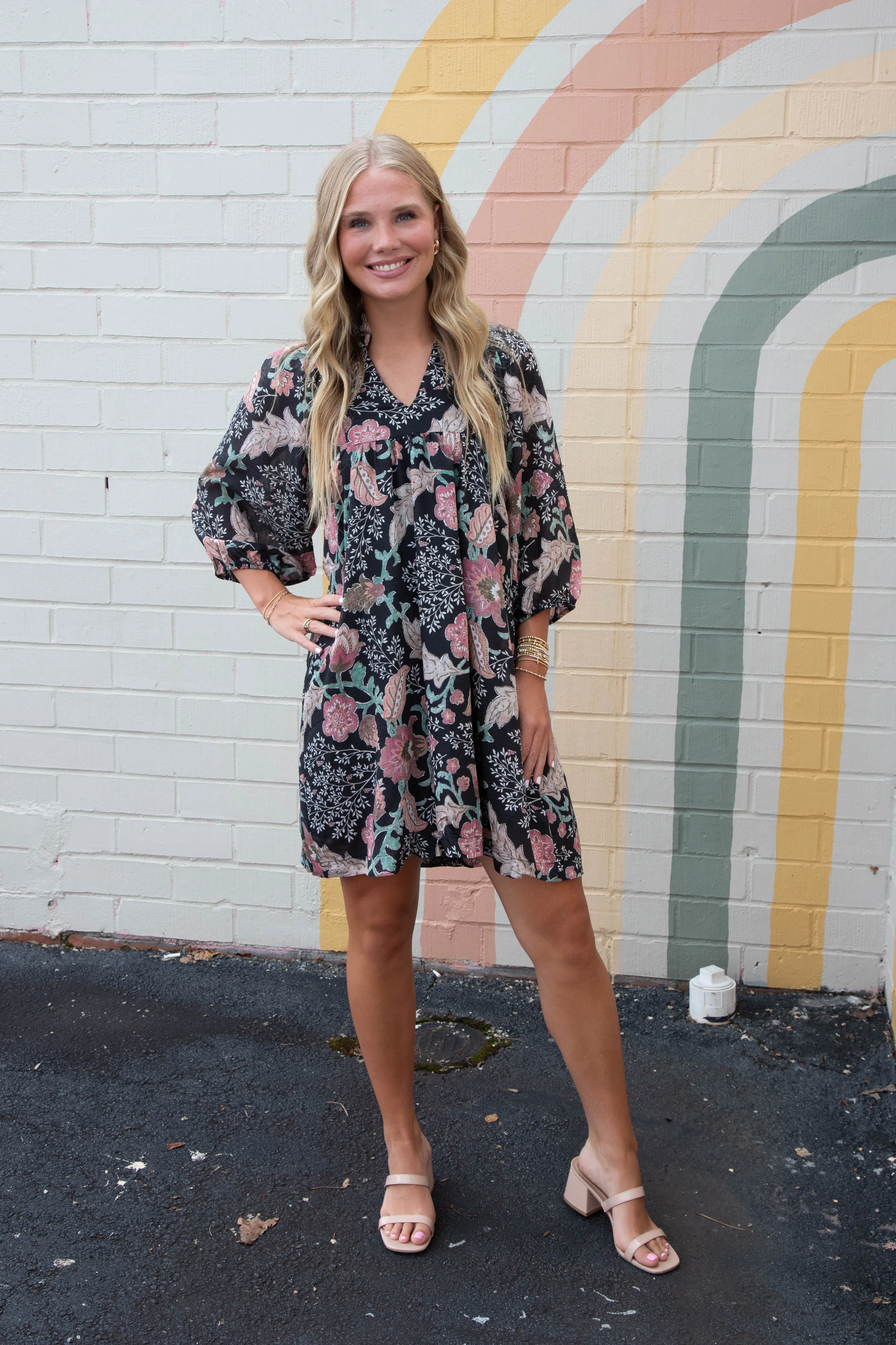 Lilia Floral Ruffled V-Neck Dress, Black sold by North & Main Clothing Company product image thumbnail 2