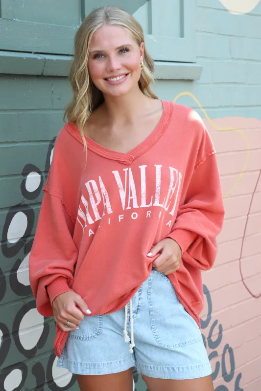 Venice V-Neck Graphic Sweatshirt, Rose Sienna Combo | Free People sold by North & Main Clothing Company