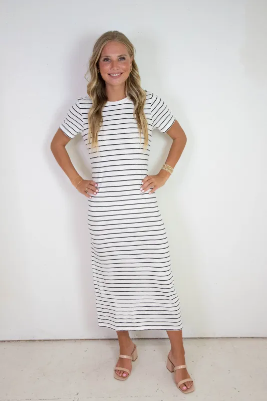 Perfect Tee Maxi Dress, Chalk/Black Stripe | Sanctuary sold by North & Main Clothing Company