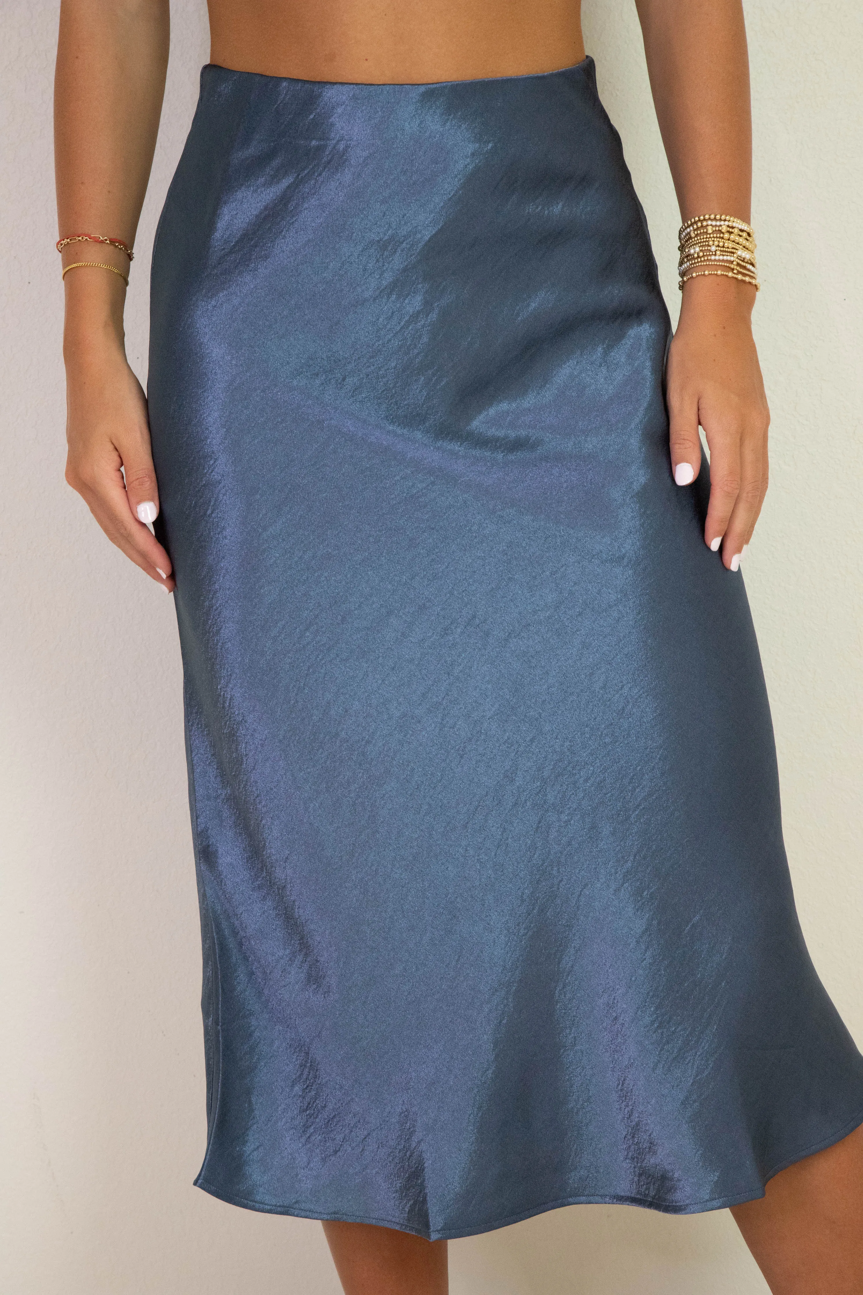 Saige Elastic Waist Midi Skirt, Dusty Navy sold by North & Main Clothing Company product image thumbnail 3