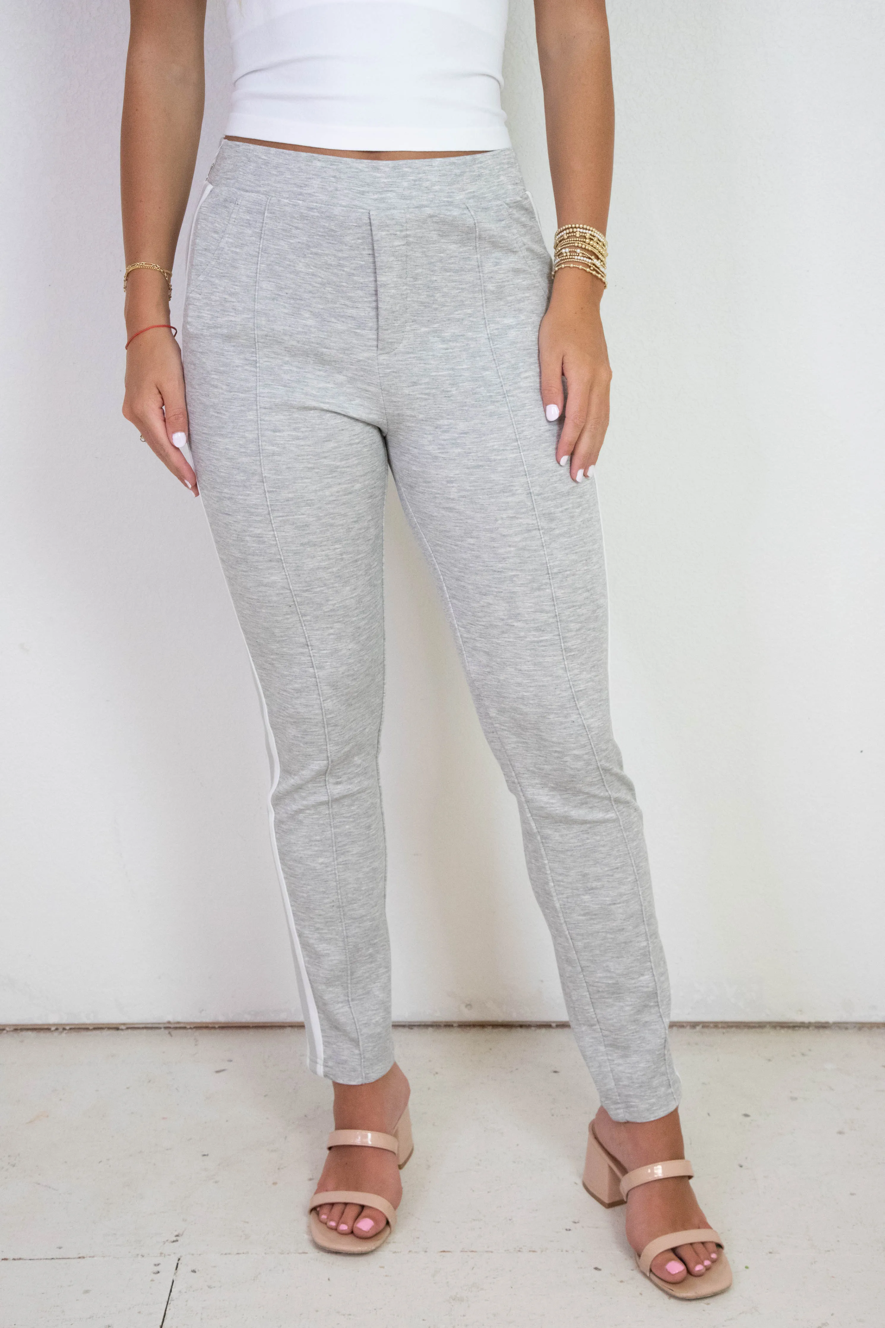 Samara Side Stripe Leggings, Light Grey sold by North & Main Clothing Company
