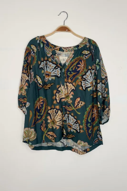 Cecilia Printed Half Sleeve Blouse, Teal | Plus Size sold by North & Main Clothing Company