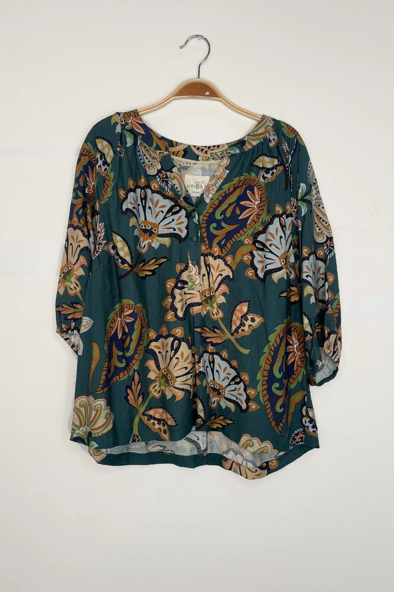 Cecilia Printed Half Sleeve Blouse, Teal | Plus Size sold by North & Main Clothing Company