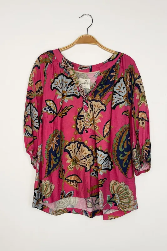 Cecilia Printed Half Sleeve Blouse, Pink | Plus Size sold by North & Main Clothing Company