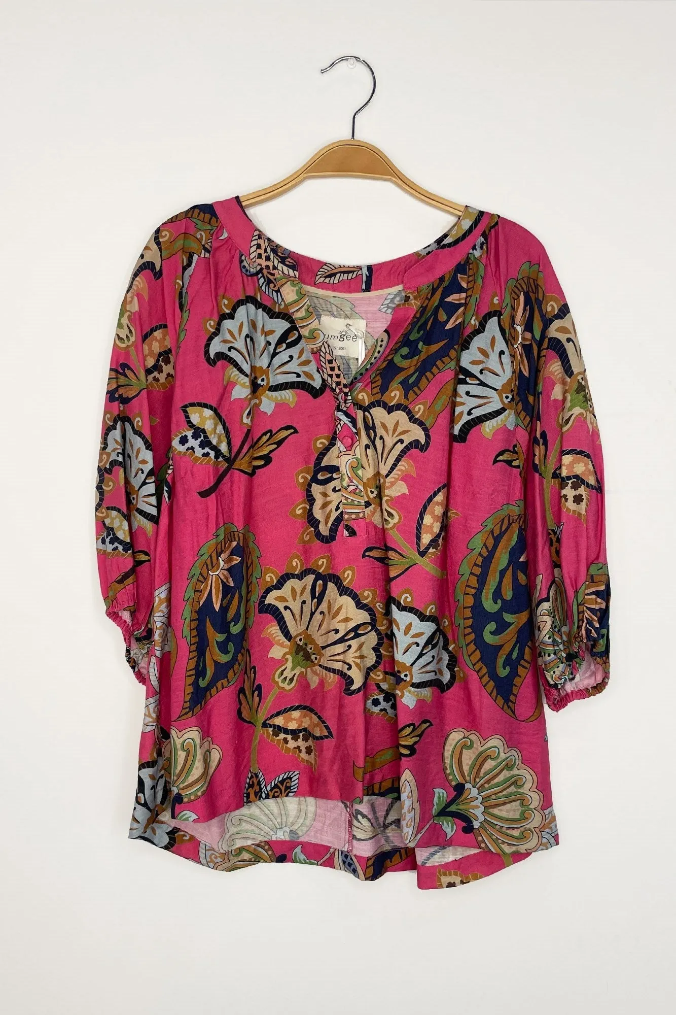 Cecilia Printed Half Sleeve Blouse, Pink | Plus Size sold by North & Main Clothing Company