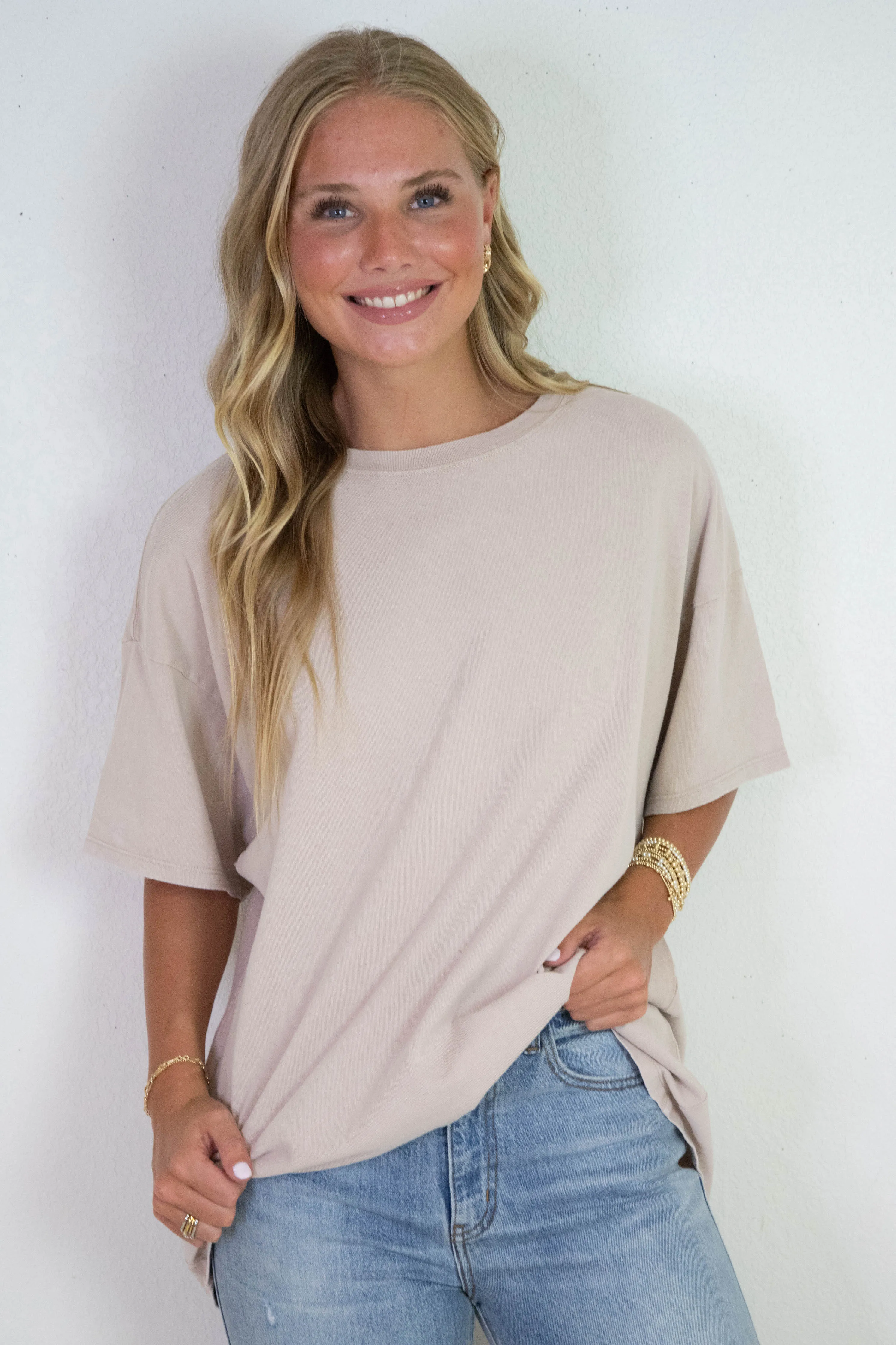 Tenley Oversized Crewneck Tee, Dark Taupe sold by North & Main Clothing Company