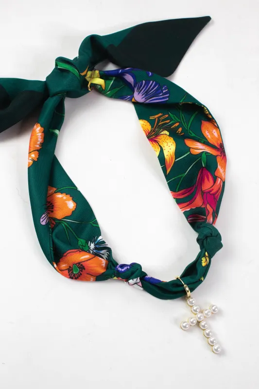 Charlotte Cross Charm Scarf Necklace, Green | Nora James Jewelry sold by North & Main Clothing Company