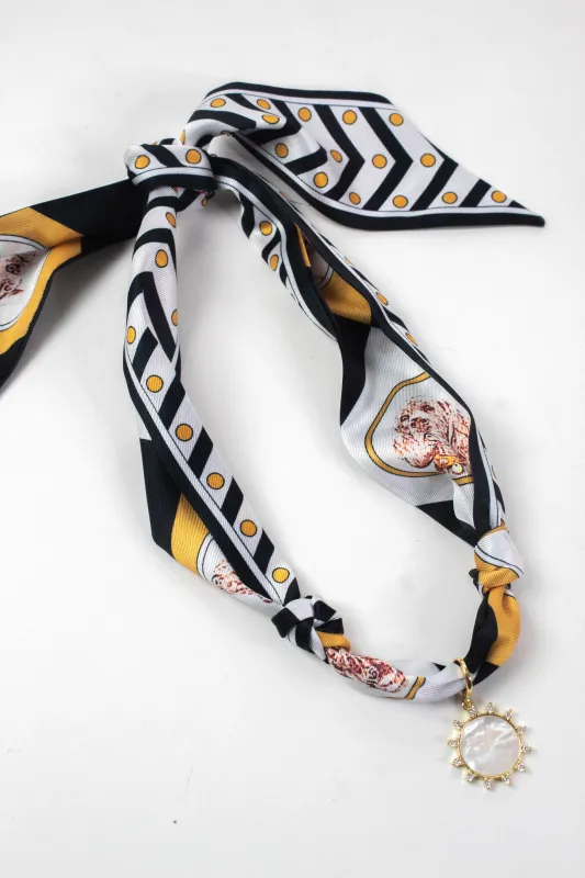 Frankie Sun Charm Scarf Necklace, Black/Gold | Nora James Jewelry sold by North & Main Clothing Company