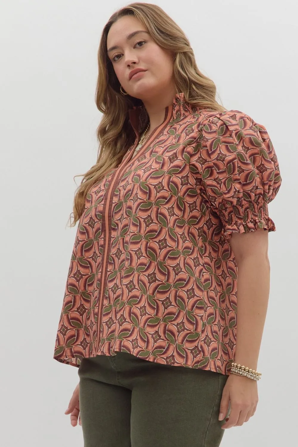 Rosalie Contrast Stripe Printed Top, Terra Cotta | Plus Size sold by North & Main Clothing Company product image thumbnail 3