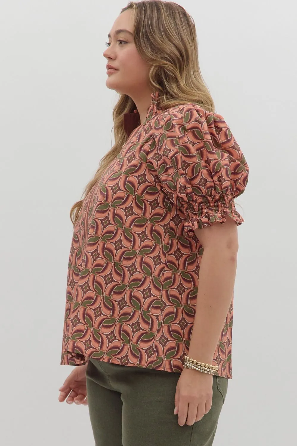 Rosalie Contrast Stripe Printed Top, Terra Cotta | Plus Size sold by North & Main Clothing Company product image thumbnail 5