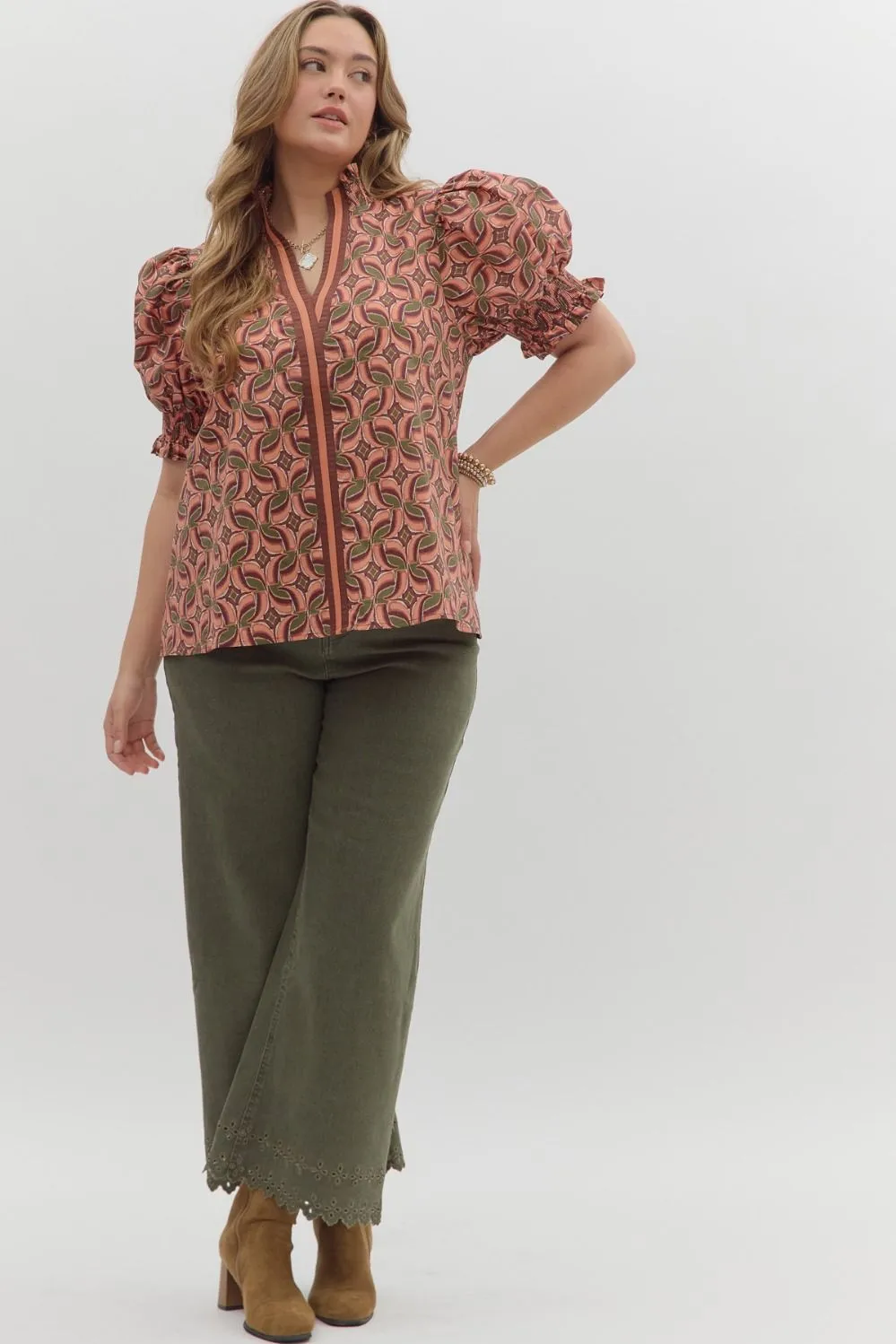 Rosalie Contrast Stripe Printed Top, Terra Cotta | Plus Size sold by North & Main Clothing Company product image thumbnail 2