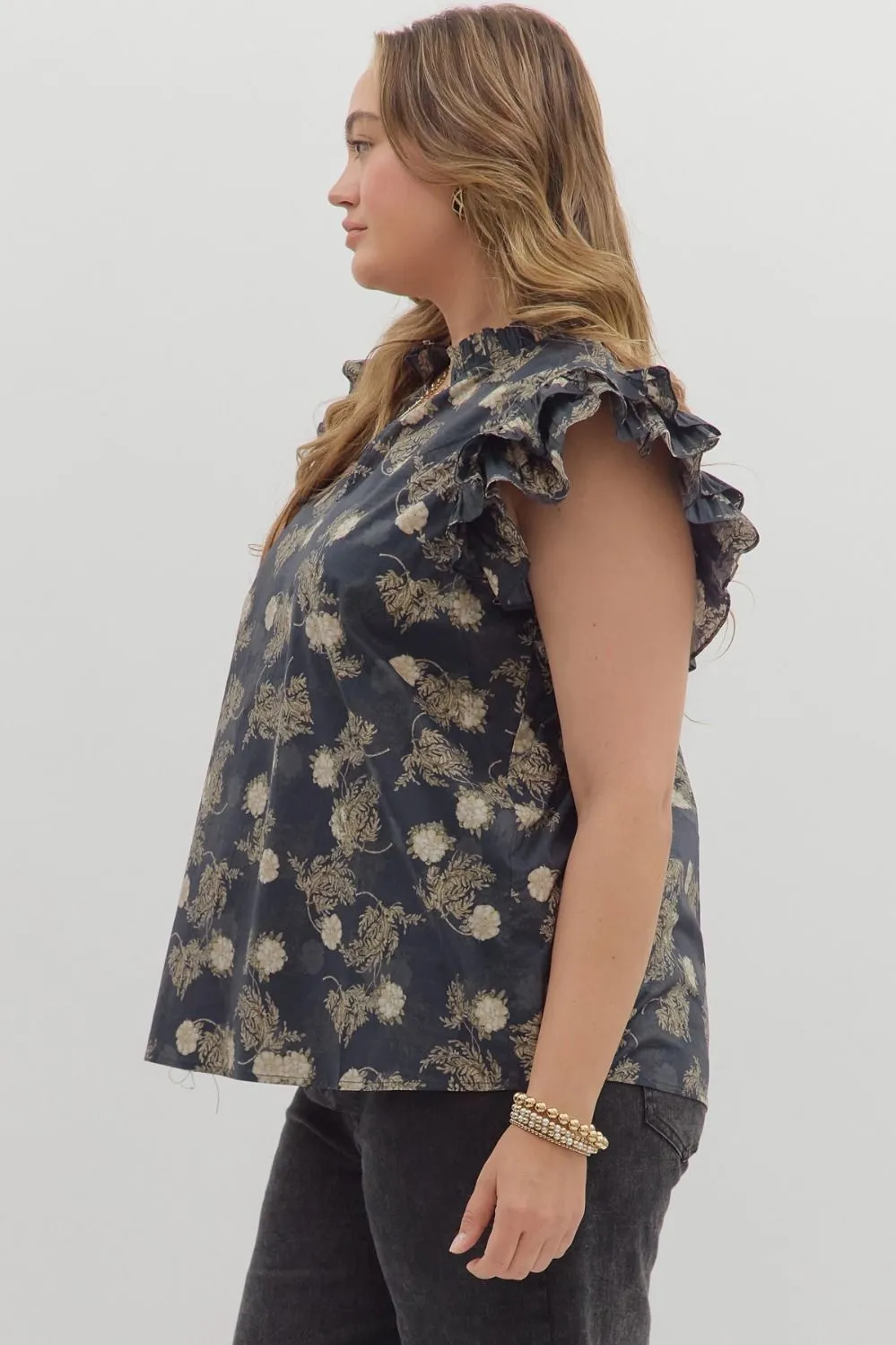 Ember Flutter Sleeve Printed Top, Dark Navy | Plus Size sold by North & Main Clothing Company product image thumbnail 5