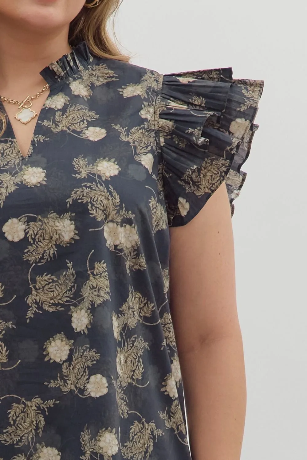 Ember Flutter Sleeve Printed Top, Dark Navy | Plus Size sold by North & Main Clothing Company product image thumbnail 4