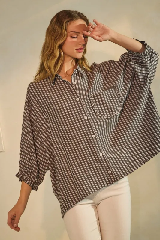 Cressida Striped Button Down Shirt, Black Stripe sold by North & Main Clothing Company