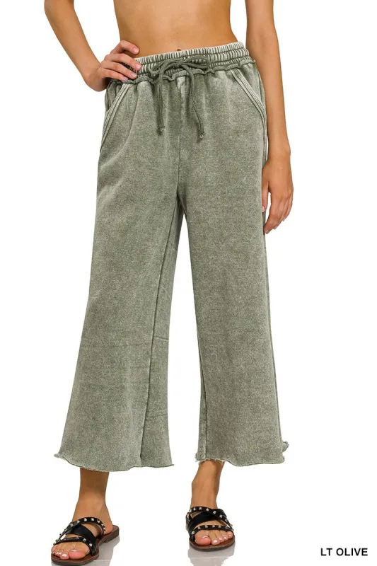 Mila Acid Washed Palazzo Sweatpants, Light Olive sold by North & Main Clothing Company