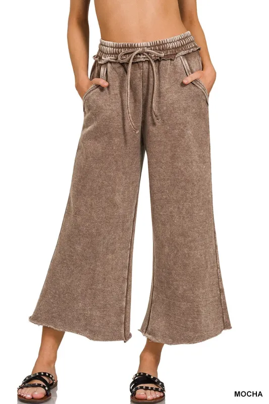 Mila Acid Washed Palazzo Sweatpants, Mocha sold by North & Main Clothing Company