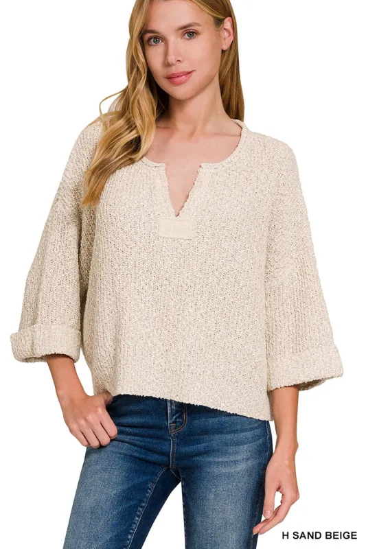 Vivia Folded Sleeve Pullover, Heather Sand Beige sold by North & Main Clothing Company