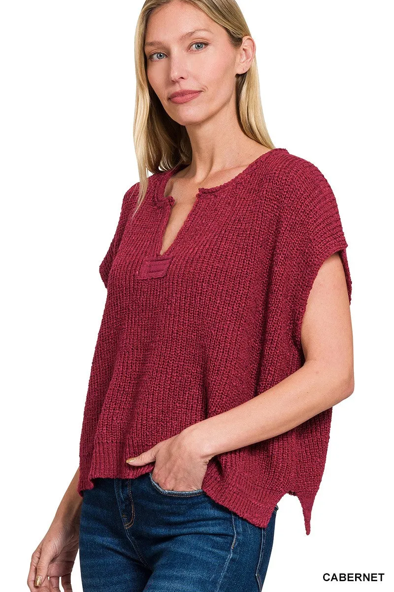 Rylie Rolled Split Neck Pullover Sweater, Cabernet sold by North & Main Clothing Company