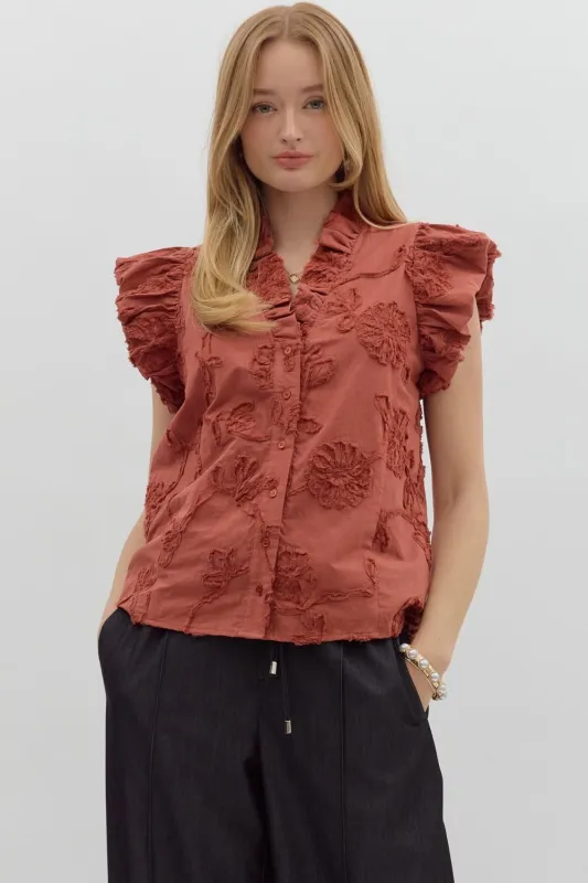 Elsi Floral Textured Blouse, Chestnut sold by North & Main Clothing Company