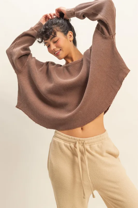 Marlowe Boat Neck Raw Edge Top, Chestnut sold by North & Main Clothing Company